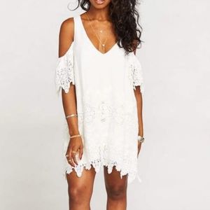 NWT SMYMM White Birdie Ruffle Scallop Cold Shoulder Crochet Dress Small